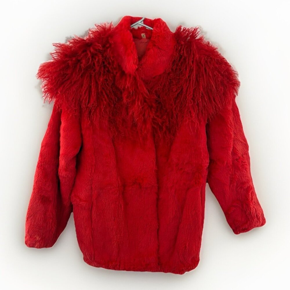 Vintage Genuine Tibet Lamb Red Fur Jacket Size Women’s Medium Made In Hong Kong*